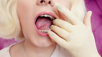 Preview 1 of Body Massage And Love Sex - Latex Medical Gloves and Eating Ice Cream (Food Fetish) with Braces (Arya Grander)