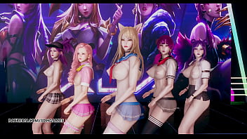 Preview 3 of Georgia Lyell - [MMD] Hello Venus -Wiggle Wiggle Hot Kpop Nude Dance Ahri Akali Kaisa Evelynn Seraphine KDA League of Legends
