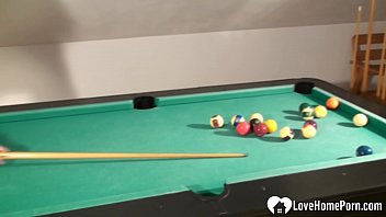 Preview 1 of Monster Black Vs Korea - Sexy blonde in stockings masturbates on pool table