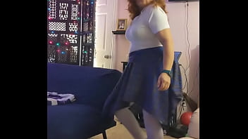Preview 1 of Young Titan - Hotwife Steffi plaid skirt pussy dance (dirty bit)