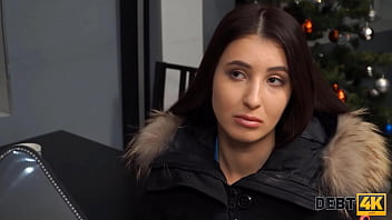 Preview 2 of Big Dick Getting Stroked - DEBT4k. Beauty isnt able to hide from collector and has to satisfy him