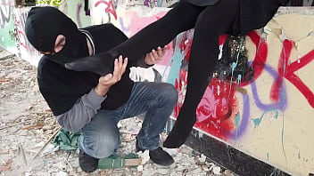 Preview 4 of Caca Dans La Bouche - He loves her black stockings feet