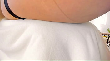 Preview 1 of Gangbang Skank4 - Naughty MILF Sonya in Tan Nylon Pantyhose Showing her thick legs and Playing with Big Black StrapOn