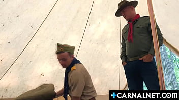 Preview 1 of American Mom And Sun - SCout Logan Cross having some alone time inside the tent with his scoutmaster Legrand Wolf