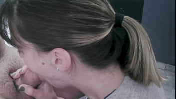 Preview 1 of German Teen Stolen - Blowjob on the table with cum in mouth 2