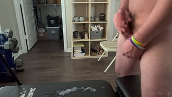 Preview 2 of Zoeycarter - Big Dick Hunk Jerks a Huge Load Onto Workout Bench