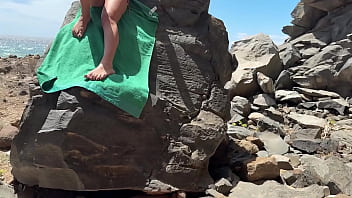 Preview 1 of Beeg Her - Risky Sex on Public Beach with Perfect Body Teen blond
