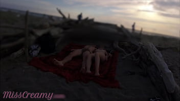 Preview 1 of Kristen Scott Hadid - Strangers caught my wife touching and masturbating my cock on a public nude beach with cumshot - MissCreamy