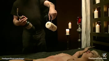 Preview 2 of Frank Woo - Busty blond made to kneeling on rice