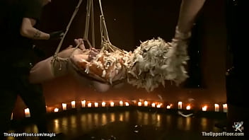 Preview 4 of Frank Woo - Busty blond made to kneeling on rice