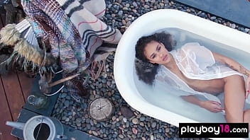 Preview 4 of Carrera Porn Star - All natural ebony beauty Scarlit Scandal reveals her tight body and takes a bath