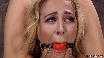 Preview 1 of Stip Mom Send - Busty gagged blonde Milf in hogtie