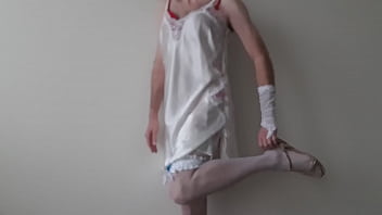 Preview 1 of Smol Sister Sliping - Crossdresser jerking off wearing After Eden garter set and Slipdress
