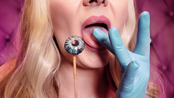 Preview 4 of 2x Massages - eating cand in blue nitrile gloves (Arya Grander) hot ASMR video