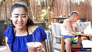 Preview 1 of Sergio And Vadim - Cheating tiny Thai MILF wife is a real slut and cheats on him all day
