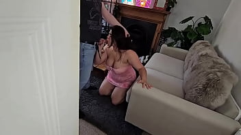 Preview 2 of Lesbo Strip Tease - POV you go to the shops for a minute and she&#039_s already cheating