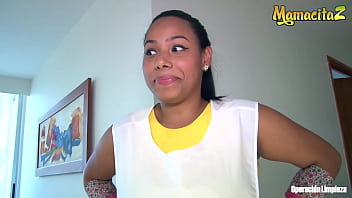 Preview 1 of Frest Feeding - MAMACITAZ - Andrea Florez,  Pedro Nel and Alex Moreno - BBW Latina Maid Fucks In Threeway On Hotel Room