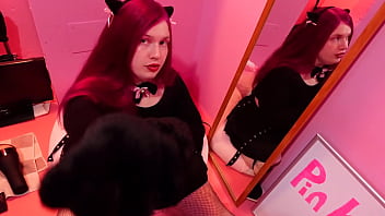 Preview 1 of Seachmom And Son Force - Cute BBW Tranny Catgirl Pinky Jerks Cock and Fucks Toy Cumshot