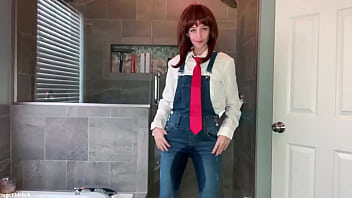 Preview 4 of Czech Wife Swap For Money - Uraraka Ochako Wetting Blue Jean Overalls &amp_ Panties Sage Eldritch