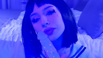 Preview 3 of Jony Since Vedio - beauty in a student costume sweetly sucks a rubber dick and fucks her pussy - Peachgardens