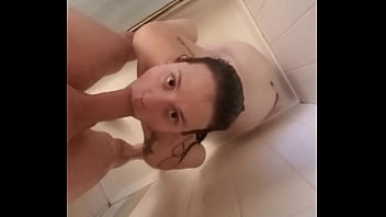 Preview 2 of Street Casual - Her 1st Time Sucking Dick in Shower