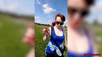 Preview 1 of High Speram - Hot MILF Red XXX goes for a topless walk on Easter