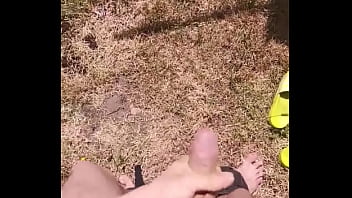 Preview 1 of Shemale Fuck Married Man Pain - Jerking off outside big cumshot #4