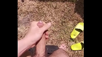 Preview 4 of Shemale Fuck Married Man Pain - Jerking off outside big cumshot #4