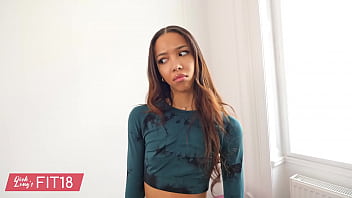 Preview 2 of Santalatina Pussy Lesbian - Tall and Skinny Light Skin Black Fashion Model Lia Lin Fucked In Yoga Pants At The Gym