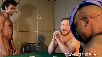Preview 1 of Big Bob Anuty Indian - Poker night turns into a rough threesome ass banging with hottie studs Trent King and Marcus McNeill