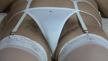 Preview 2 of Nigro Fuking - I put on lingerie to turn on my stepson,  I masturbate and he cums in my hairy pussy
