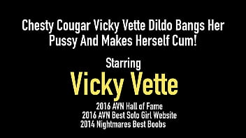 Preview 1 of Lennox Leux With Girls - Chesty Cougar Vicky Vette Dildo Bangs Her Pussy And Makes Herself Cum!