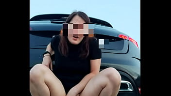 Preview 4 of Two Girl Cock Sex - Lika Lax fucks herself and squirts right on the highway endlessly cums