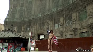 Preview 1 of Oil Jiran - Hairy slut flogged and fucked in public