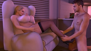 Preview 4 of Melode Petite - Cougar with Big Tits Gives a High Heels Footjob