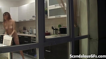 Preview 2 of Mom And Son Jiappan - Watching my neighbour&#039_s naked sexy girlfriend goofing around in the kitchen
