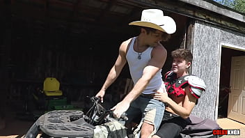 Preview 1 of Retro Old And Young - Horny Cowboy Calvin Banks picks up a Quarterback Drake Von and Rides his RAW COCK
