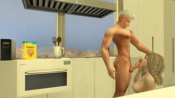 Preview 2 of Hq Porn Poff - Hunky Sims 4 - Hot hunk fucks pussy in the kitchen (cum and creampie)