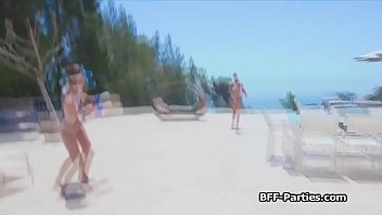 Preview 1 of Pregnant Sister F Brother - Swimwear besties getting wet for cock and riding it in fourway