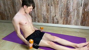 Preview 1 of Touch Look At - Young Cute Boy Cumming HARD during Workout / on Qurantine / Monster Cock