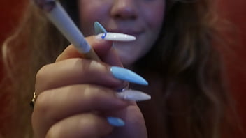 Preview 2 of Stocking Footjob Movies - FETISH GIRL in shorts a CIGARRET showing FINGER NAILS and FILTER CLOSEUP!
