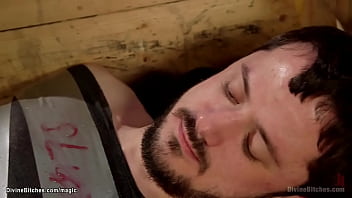 Preview 2 of Cum And Keep Fucking - Two femdoms tormenting bound man