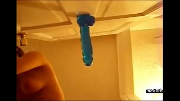 Preview 4 of Sungai Petani Indian Girls - Alexis 19 fucks blue dildo mounted on door and squirts
