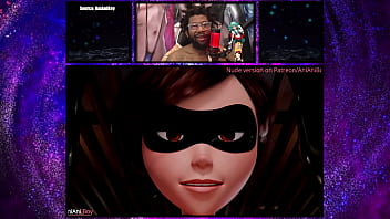 Preview 1 of Boy Likckn - Elastigirl Sits On Two Cocks In Her Ass While Getting Filled With Anal Creampie