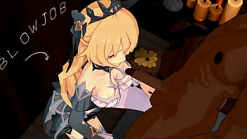 Preview 3 of Mom Son In Help Is Sex - Fischl Blow Job Hentai Genshin Impact MMD 3D Clear Blue Clothes (CLIP)