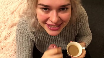 Preview 2 of Tong Un Ass - Blonde cocksucker gets face fucked and then drinks coffee with cum!