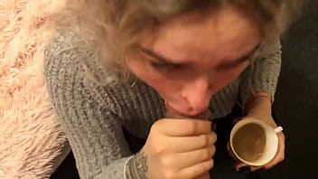 Preview 3 of Tong Un Ass - Blonde cocksucker gets face fucked and then drinks coffee with cum!
