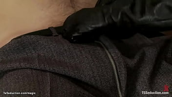 Preview 1 of South Hindi Sex Video Bk - Shackled man fucked by busty shemale
