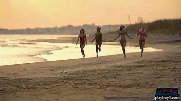 Preview 1 of Bus Japas - Four lesbian girlfriends enjoy each other on the beach