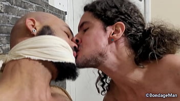 Preview 4 of Hairy Xcafa - Jeff Carvalho and Leo Ceoli playing with bondage ropes,  gags and fucking Jeff tied up and gagged cum over the face | PREVIEW